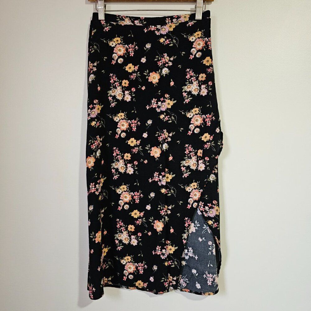 EUC REWIND FLORAL FAUX WRAP MIDI SKIRT SIZE M